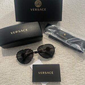 Versace Gold and Black Aviator Sunglasses